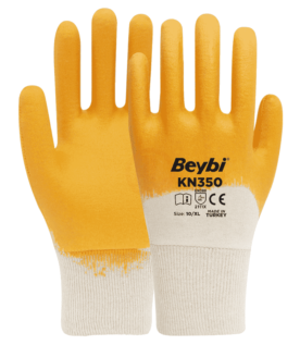 Beybi KN350 3/4 Nitril Kaplı Pamuk Eldiven Sarı No 10 (10'LU PAKET)